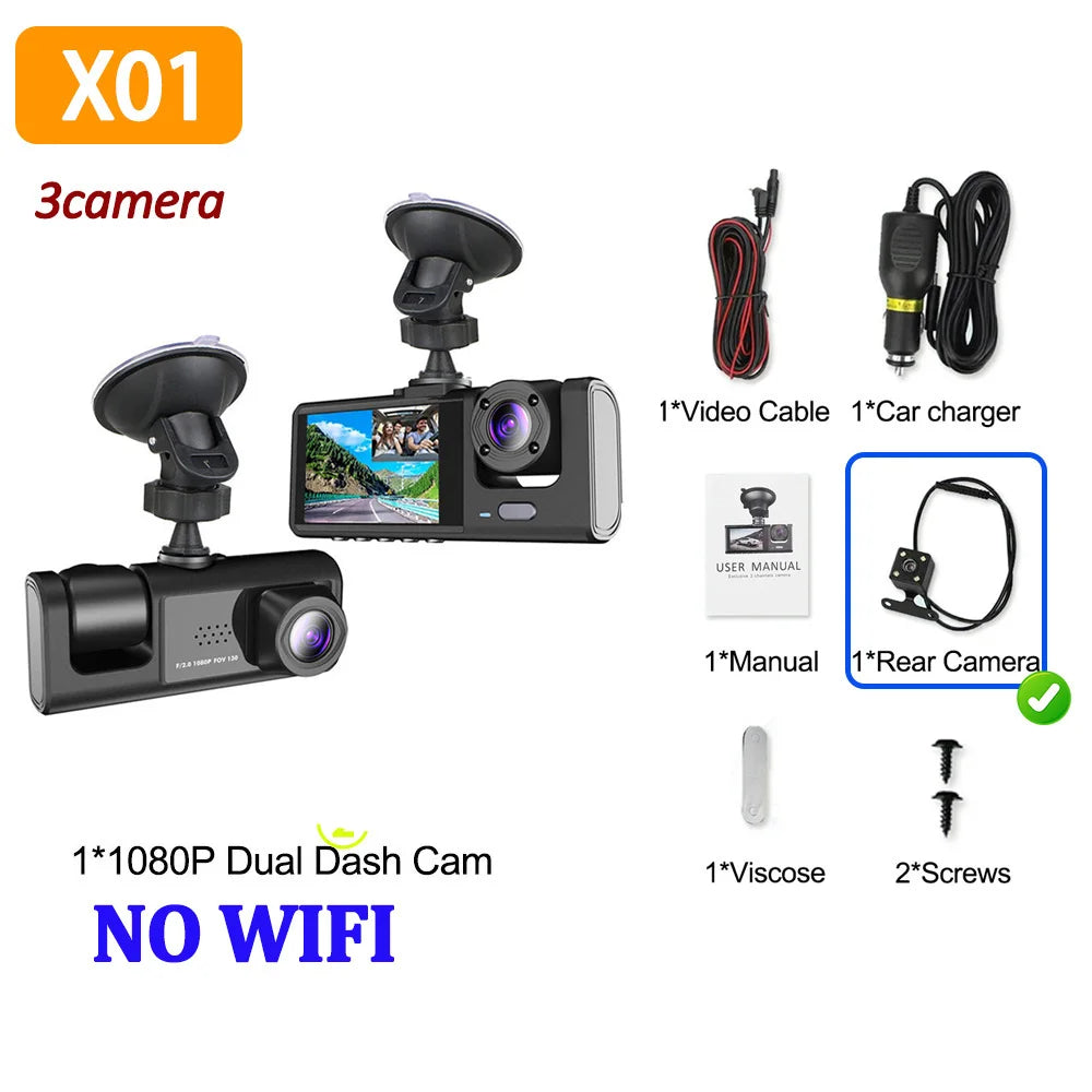 Caméra de Tableau de Bord pour Voiture, Enregistreur Vidéo 1080P, WIFI, DVR, dashcam voiture，dashcam voiture ，camera voiture，camera voitures Vue Avant et Arrière, Vision Nocturne, Boîte Noire, Accessoires, 3 Caméra