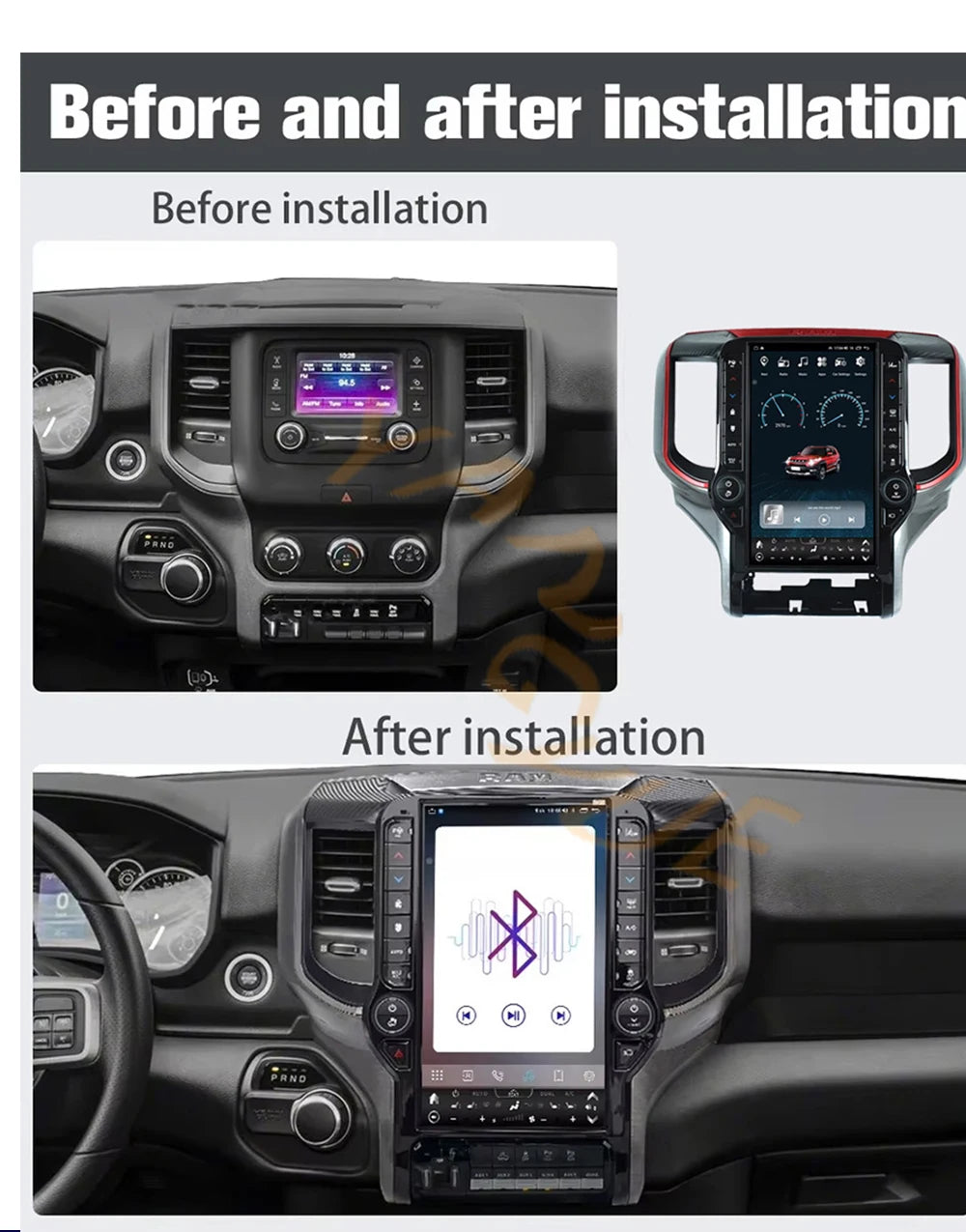 Autoradio pour Dodge Ram 2019 – 2023 1Din, écran tactile 13.6 pouces, Android Auto, Audio DSP, Bluetooth, USB, Support de commande au volant