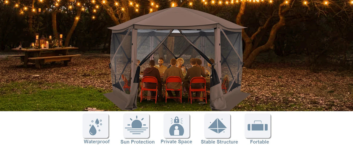 Maison d'écran de tente de belvédère escamotable pour le camping, pièce d'écran de 12x12 avec le toit parfait, belvédère d'écran extérieur avec le filet