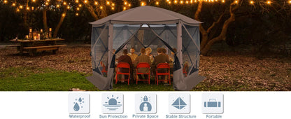 Maison d'écran de tente de belvédère escamotable pour le camping, pièce d'écran de 12x12 avec le toit parfait, belvédère d'écran extérieur avec le filet