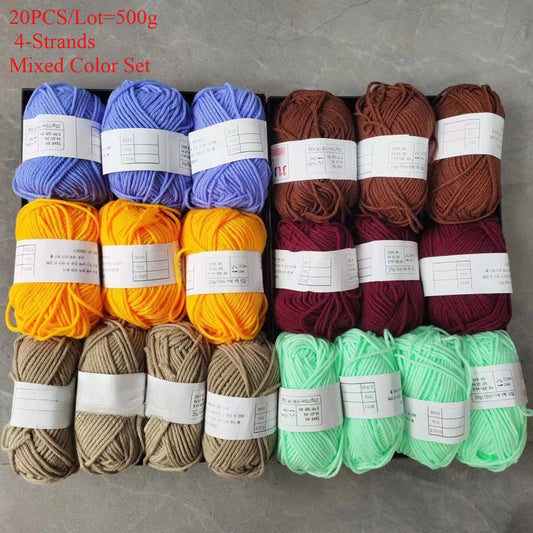 Fil de laine teint en coton peigné au lait, 20 pièces, 500g, pour bébé, pour tricoter à la main, écharpe, pull, artisanat, fournitures au crochet