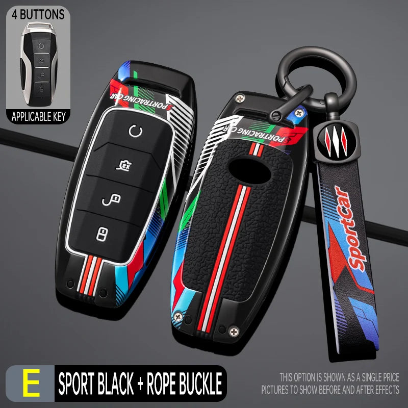 Étui pour clé de voiture en métal, Style course à 4 boutons, housse Fob pour BYD Song Plus Atto 3 Han EV Tang DM Qin Seal Dolphin