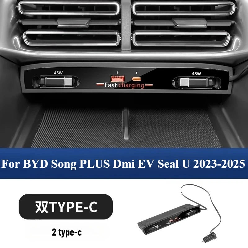 Boîtier de chargement rapide pour voiture BYD Song PLUS Dmi EV Seal U 2023 – 2025, station d'extension de commande centrale, extension Hub, chargement Usb