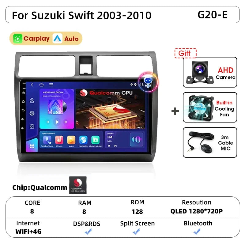 Srnubi autoradio pour Suzuki Swift 2003 2005 2006 2007 2008 2009 2010 sans fil Carplay Android Auto lecteur multimédia de voiture 2 Din