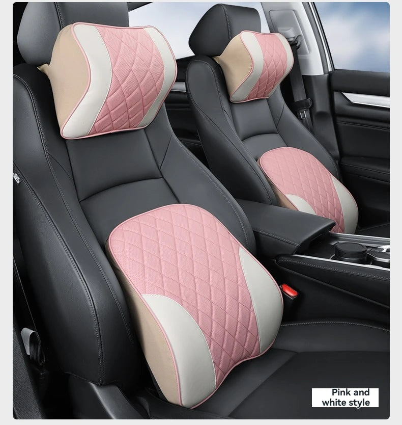 Appui-tête de voiture en cuir Nappa de luxe et ensemble d'oreillers de soutien lombaire, Design perforé respirant, convient à tous les modèles de voiture
