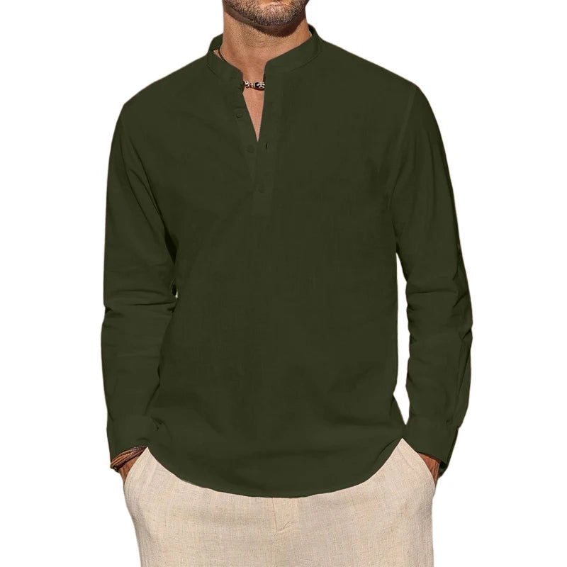 Henley – chemises en coton pour hommes, T-Shirts décontractés, légers, à manches longues, chemises de plage, vacances hawaïennes, nouvelle collection