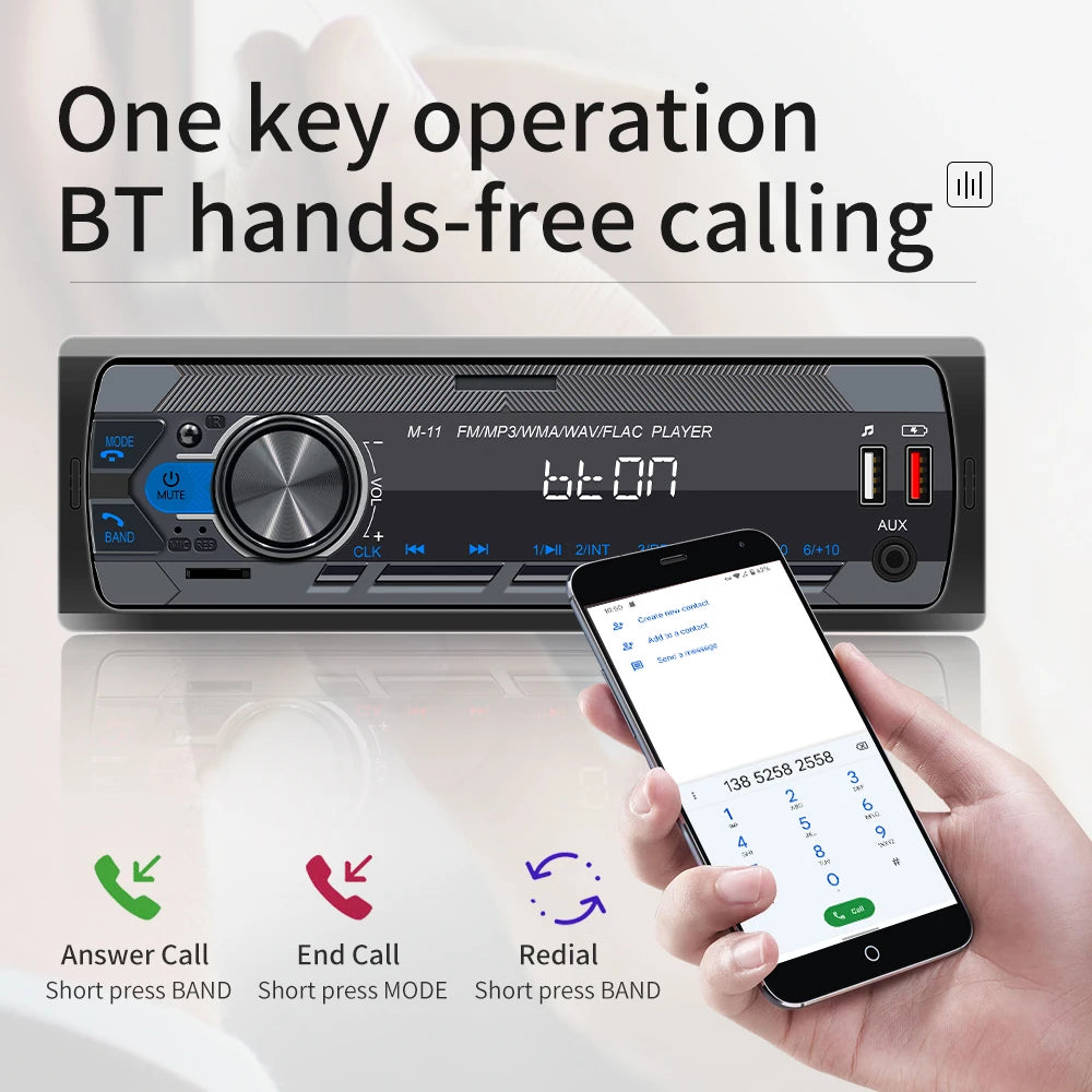 PodoNuremberg-Lecteur d'autoradio MP3, 1 Din, Audio stéréo, FM, récepteur d'entrée Mx, SD, TF, USB, 12V, Bluetooth intégré au tableau de bord, limitation