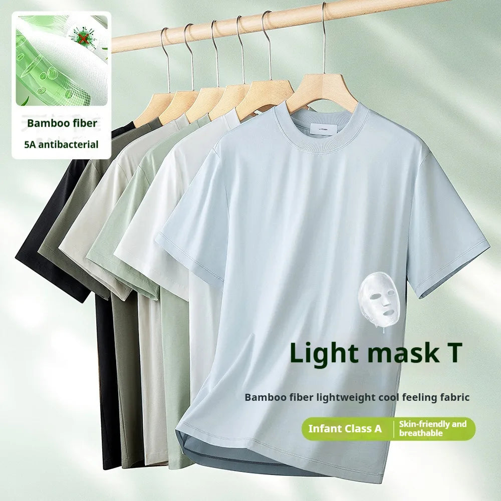 Fibre de bambou antibactérienne classe A Cool pour hommes à manches courtes 2025 nouveau T-Shirt haut de gamme polyvalent de couleur unie respectueux de la peau