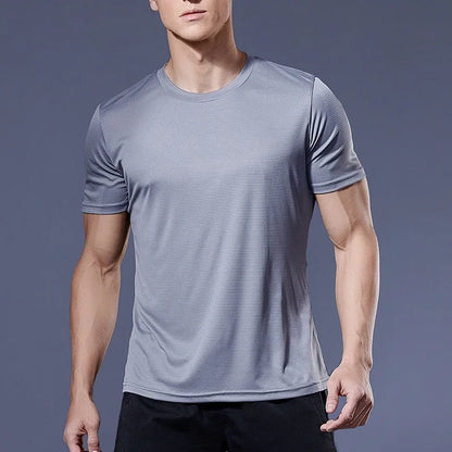 T-Shirt à manches courtes pour hommes, séchage rapide, course à pied, évacuation de l'humidité, col rond, exercice d'entraînement, chemise de Sport, hauts légers