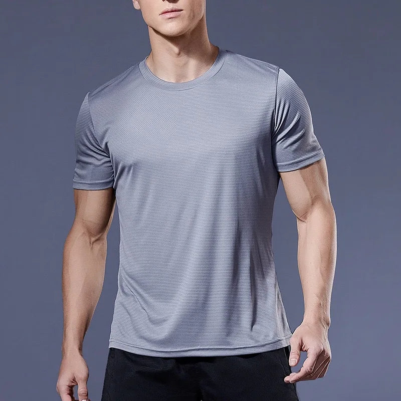 T-shirt de sport pour homme à manches courtes, séchage rapide, respirant, col rond, entraînement, exercice, sport, haut léger