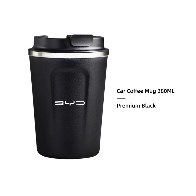 Tasse à café de voiture de 380ML, tasse thermique de voyage en acier inoxydable pour BYD Qing E3 Atto 3 E6 Tang F3 D1 chanson Yuan E2 E1 I3 G3 M6 F3R E9 S8