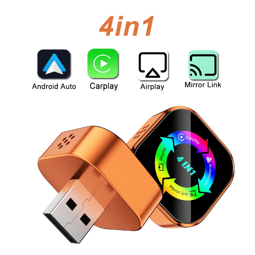 Adaptateur Carplay sans fil 4 en 1, mise à niveau 2026, lien miroir Airplay, WiFi + BT, système de voiture intelligent, écran de Projection, CarPlay Android Auto
