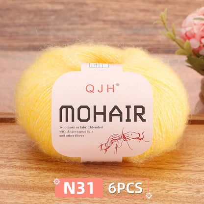 Fil Mohair doux et chaud, 6 paquets/150g, chaussettes de pull en tricot faites à la main, fil d'écharpe châle au Crochet, 60% Mohair, 40% acrylique