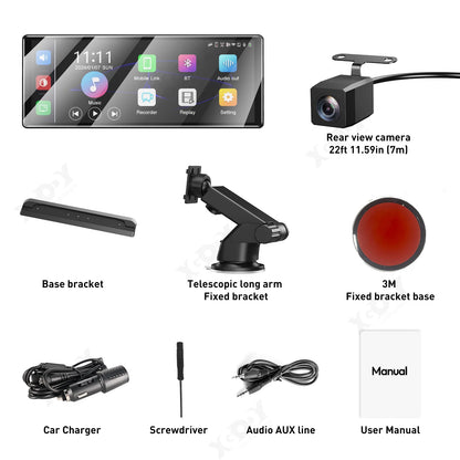XGODY 11.3 "sans fil CarPlay et Android Auto Dash Cam ADAS 4K DVR Bluetooth Audio AUX GPS Navigation tableau de bord enregistreur vidéo