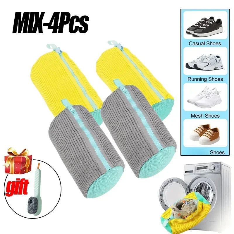 1/4 pièces chaussures de lavage sac protecteur fibres moelleuses Polyester chaussures de lavage Machine amicale sac à linge sacs de séchage