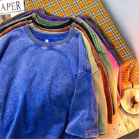 230G coton américain grande taille t-shirts hommes été Vintage vêtements lavé t-shirts décontracté à manches courtes basique hommes hauts