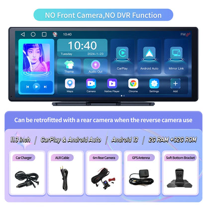 Imagebon E20 10.26 "Cam de tableau de bord Android 13 Spotify Netflix lecteur multimédia sans fil Carplay Android Auto voiture DVR AI commande vocale