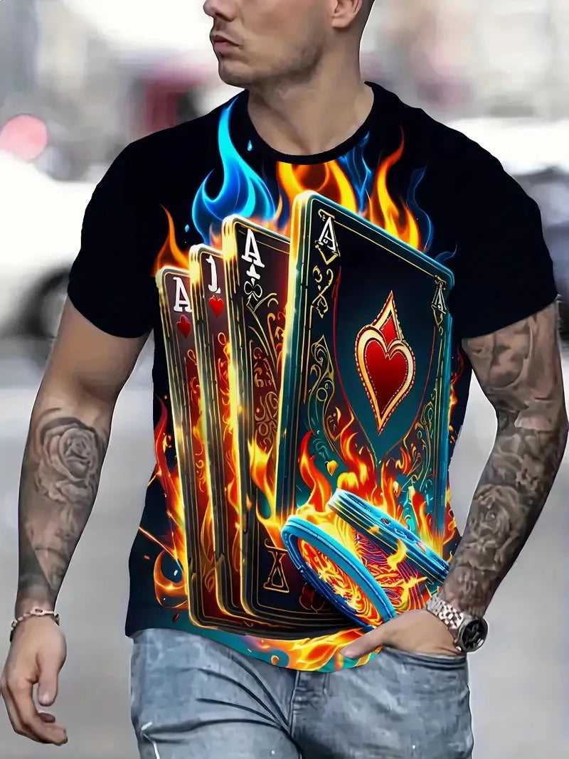 Carte graphique hommes T-Shirts impression 3D carte à jouer à manches courtes décontracté été haut col rond surdimensionné hommes enfants Harajuku Y2k vêtements