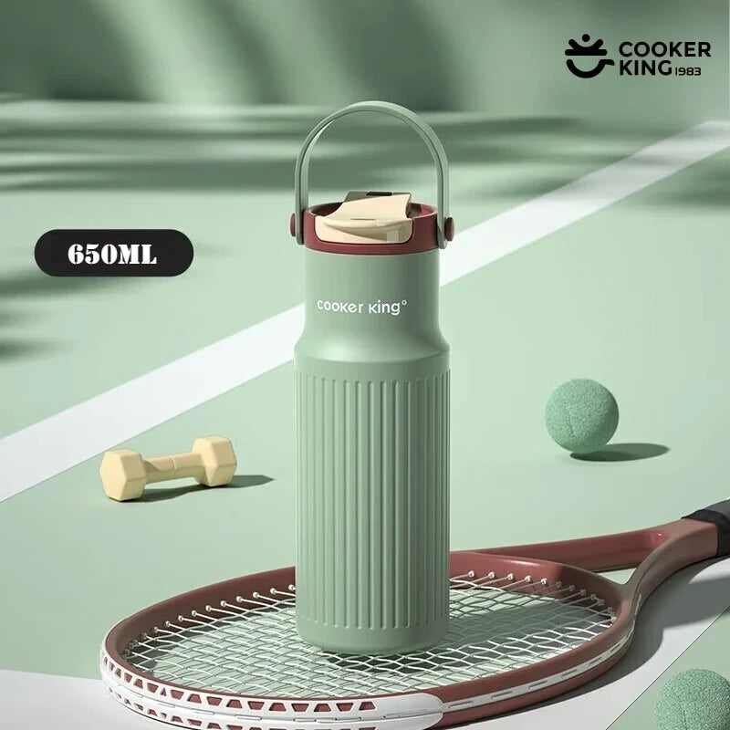 COOKER KING 650ML produit extérieur isolation 316 acier inoxydable + PP grande capacité sport tasse isolée bouteille d'eau avec paille