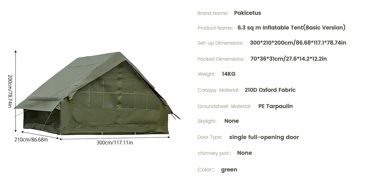 Tente de camping gonflable PAKICETUS pour 4 à 8 personnes avec fenêtres, tente de camping portable résistante à l'eau