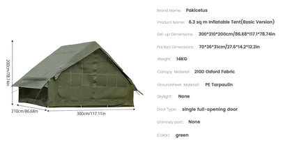 Tente de camping gonflable PAKICETUS pour 4 à 8 personnes avec fenêtres, tente de camping portable résistante à l'eau