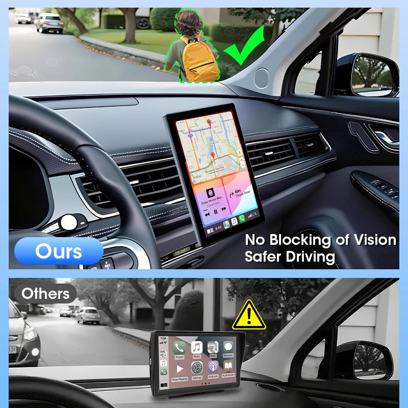 7/8/9 ''Support Orientation et Portrait voiture miroir Radio sans fil Carplay Android Auto multimédia lecteur vidéo écran universel