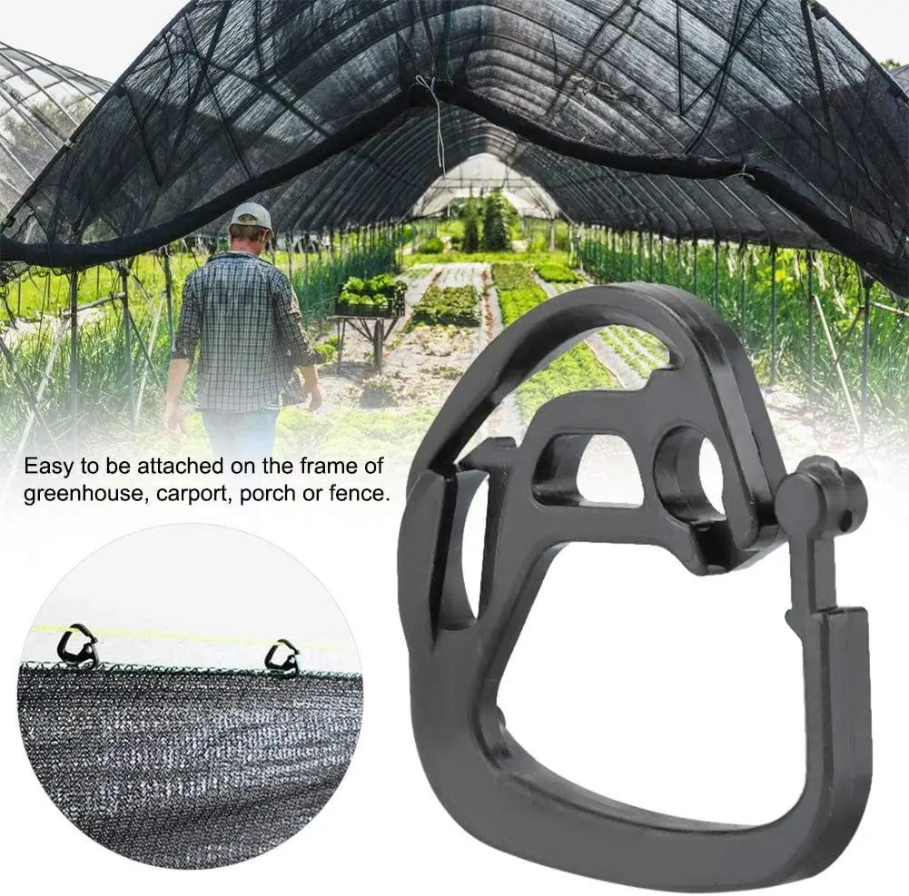50/100x Portable    Clip de fixation pour filet pare-soleil en plastique, crochet noir pour toile d'ombrage, boucle de serrage, pour camping extérieur, réutilisable