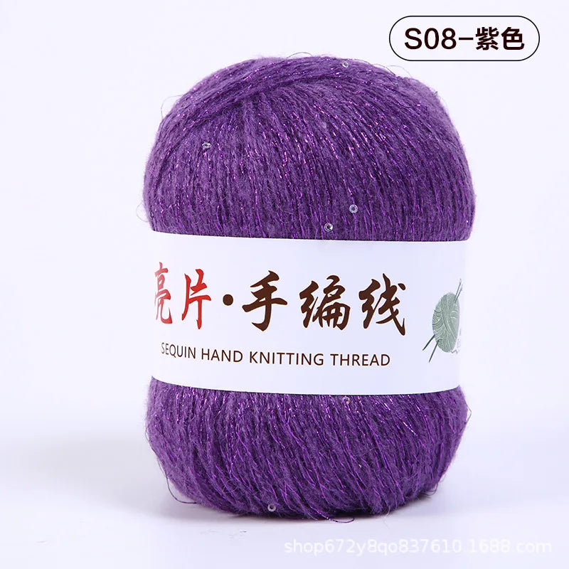 Fil de mohair de dentelle avec paillettes, fil de boucle de crochet, paillettes brillantes, pull de bricolage, 150g, 50G * 3