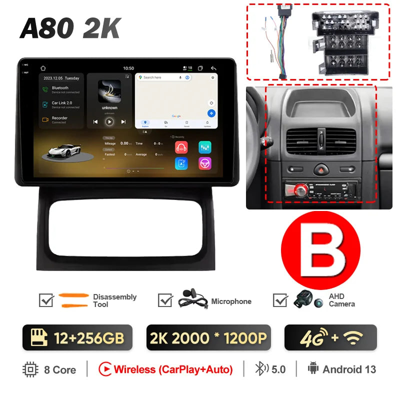 QSZN pour Renault Clio2 BB CB MK2 2001 - 2006 Android 13 autoradio lecteur vidéo multimédia CarPlay Auto 4G unité principale Navigation