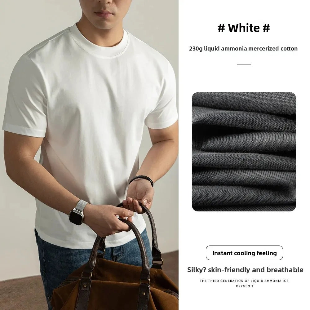 Haut de gamme lourd ammoniaque liquide brillant coton hommes à manches courtes T-Shirt été coupe ample respirant haut décontracté
