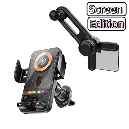Support de chargeur sans fil universel pour voiture 30W, détection automatique, télescopique électrique 360° °   Lumière ambiante rotative pour iPhone/Samsung/voitures