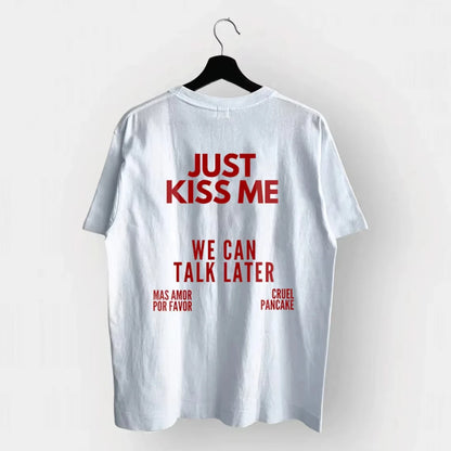 Skuggnas Just Kiss Me T-Shirt en coton graphique drôle chemise positive cadeau pour femmes et hommes hauts décontractés t-shirts de mode d'été