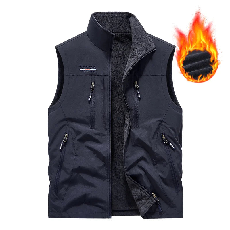 Gilet d'extérieur pour hommes, nouvel article d'automne et d'hiver avec plusieurs poches, vêtements Double face et gilet en velours, gilet ample surdimensionné