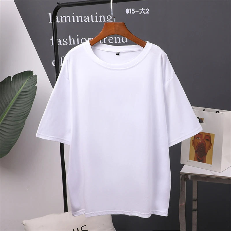 T-Shirt d'été en coton pour femmes, surdimensionné, solide, couleur bonbon, hauts amples