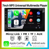 2DIN 7 pouces voiture multimédia MP5 lecteur vidéo filaire CarPlay Android Auto Mirrorlink écran tactile FM AUX Bluetooth USB charge rapide