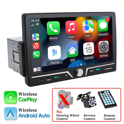 Hippcron autoradio 1 Din sans fil Android Auto Carplay MP5 stéréo 7 "écran IPS Bluetooth lien miroir type-c charge universelle