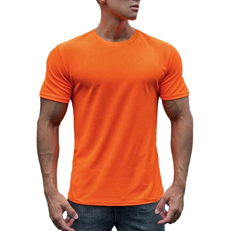 T-shirt en maille à manches courtes pour hommes, séchage rapide, uni, respirant, course à pied, gym, fitness, vêtements de sport, entraînement en Y, été