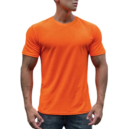 T-shirt en maille à manches courtes pour hommes, séchage rapide, uni, respirant, course à pied, gym, fitness, vêtements de sport, entraînement en Y, été