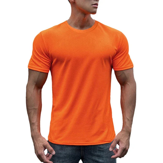 T-shirt en maille à manches courtes pour hommes, séchage rapide, uni, respirant, course à pied, gym, fitness, vêtements de sport, entraînement en Y, été