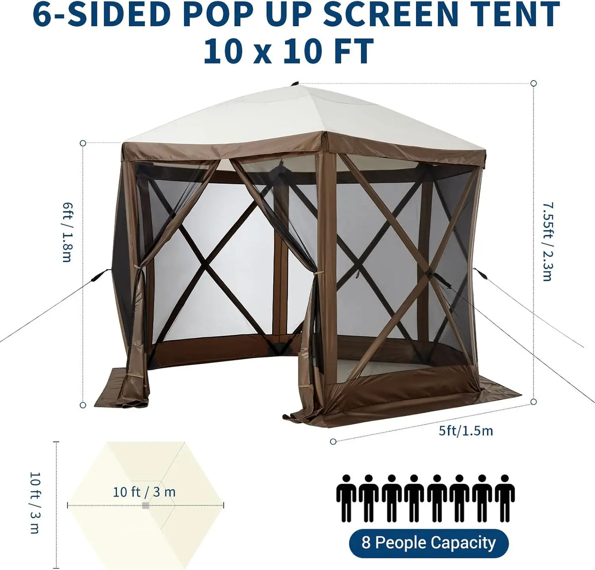 Tente de réception pop-up Garvee 8x8 pieds avec moustiquaire, abri extérieur portable instantané à 6 côtés, imperméable, avec sac de transport, idéale pour le camping, la plage, la terrasse et les fêtes en extérieur