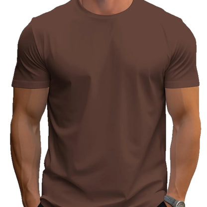 T-Shirt à manches courtes et col rond, couleur unie, à la mode, haut ajusté pour hommes et femmes, en Fiber de Polyester, longueur courte