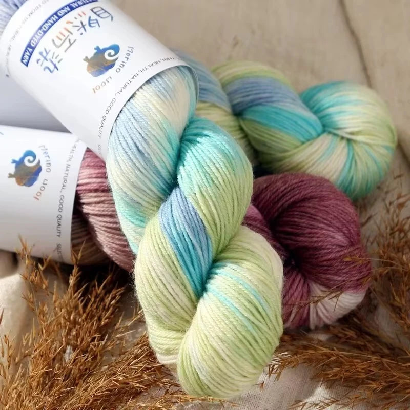 Rouleau de fil de laine mérinos, 100g/rouleau, teint à la main, doux, pour pull, écharpe, chapeau, tissé, fil arc-en-ciel pour bébé, 270M, 1 pièce
