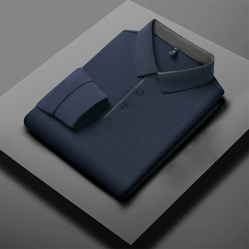 Polo d'affaires décontracté à manches longues pour hommes, haut polyvalent, document solide, à la mode, chaud, confortable, quatre saisons, nouveau