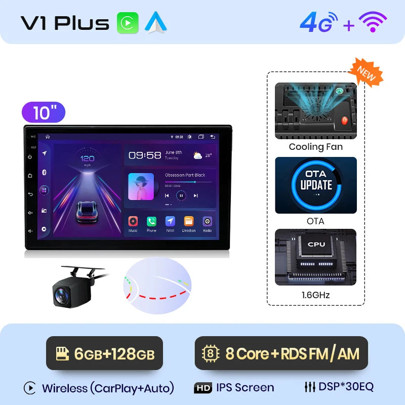 Junsun 7 9 10 pouces Radio universelle Carplay Android Auto autoradio lecteur multimédia systèmes intelligents pour Ford Peugeot Fiat
