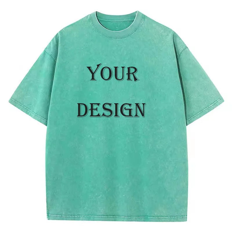 T-shirt unisexe en coton lavé, imprimé personnalisé, haut Harajuku, bricolage, votre Photo ou Logo, à la mode