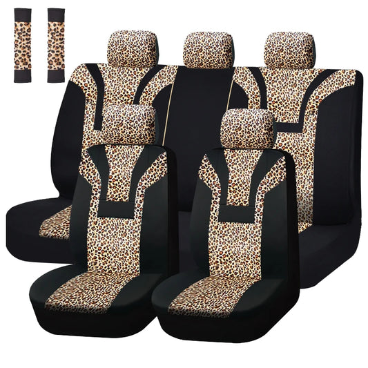 Housse de siège de voiture universelle en peluche courte imprimé léopard, housses de siège d'hiver adaptées à la plupart des voitures SUV camion fourgonne accessoires de voiture intérieur