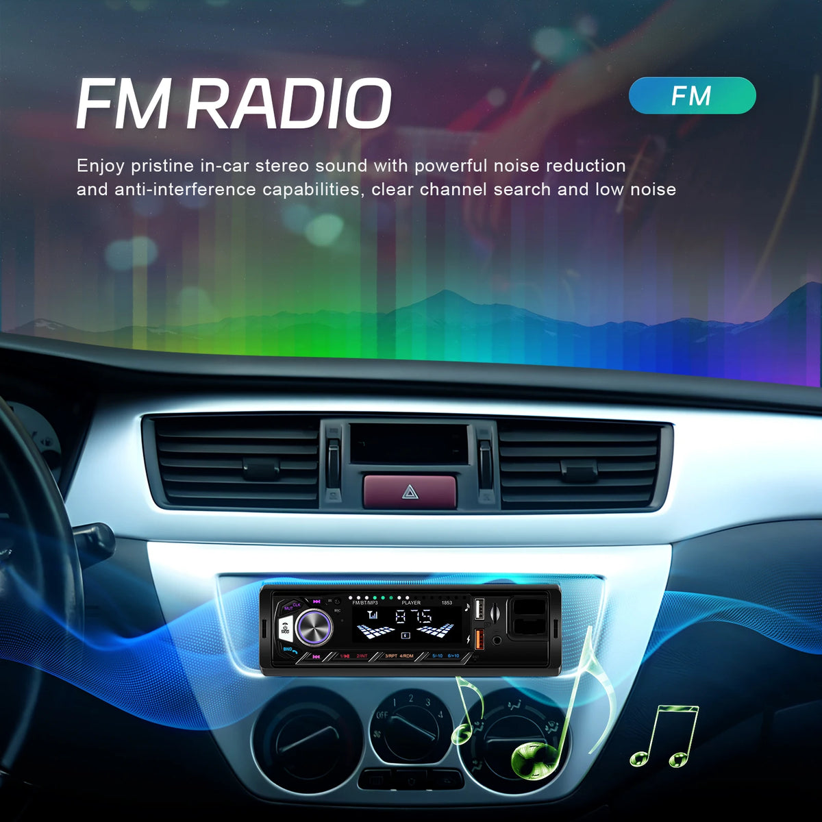 Leekooluu-Autoradio stéréo Bluetooth avec support pour téléphone, lecteur MP3, récepteur FM, prise en charge du chargement du téléphone, carte AUX, USB, TF, 1Din