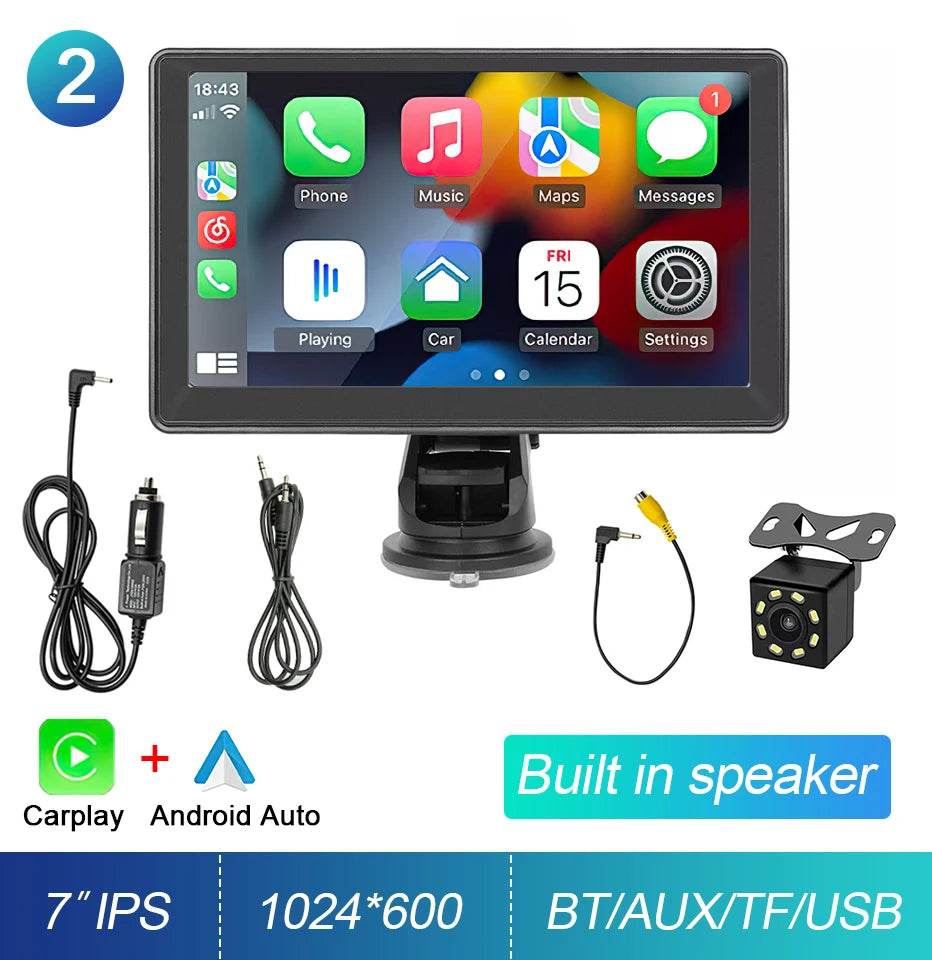 Écran tactile Portable 7 pouces IPS CarPlay Android Auto autoradio lecteur vidéo multimédia GPS Navigation Wifi caméra de recul