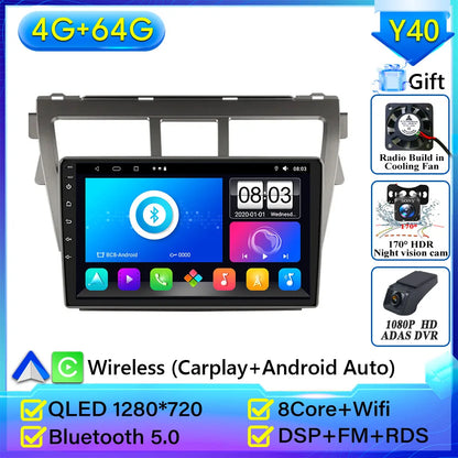 Pour Toyota VIOS Yaris 2007 2008 2009-2012 autoradio Android 15 Navigation vidéo GPS Android Auto Android 15 Carplay unité No 2din