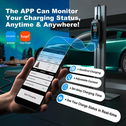 Evsow 7KW 11KW 22KW 32A3P EV chargeur Type2 IEC62196-2 chargeur de voiture électrique avec contrôle APP WIFI ajuster le courant et l'heure du chargeur de réglage